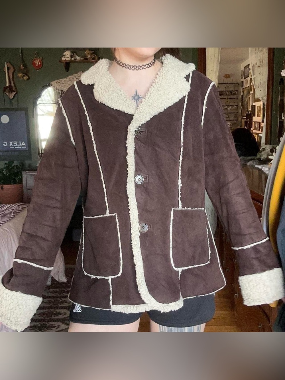 Marvin Richards Brown Sherpa-Trim Teddy Jacket - Cream Lining